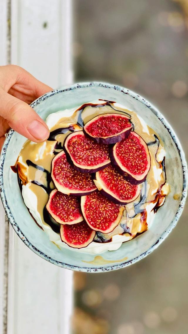 Greek Yogurt Bowl with Tahini, Date Syrup and Fresh Figs