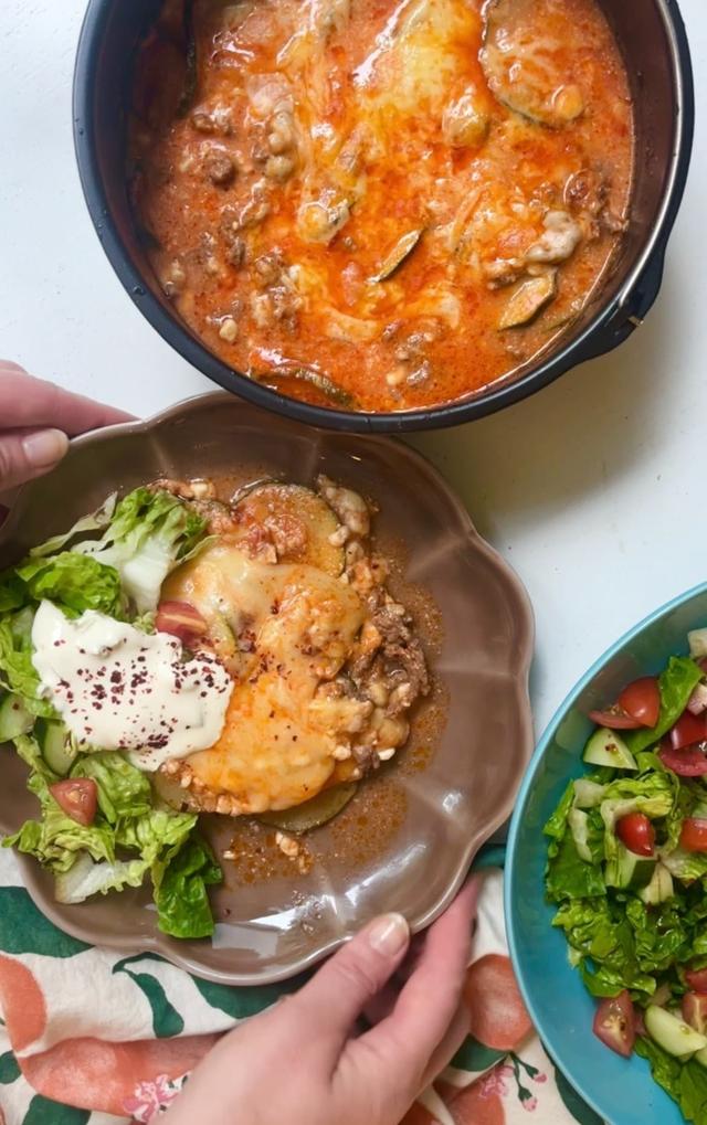 Lasagne med squash og cottage cheese