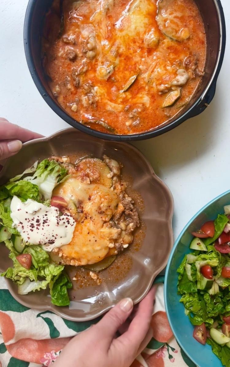 Lasagne med squash og cottage cheese