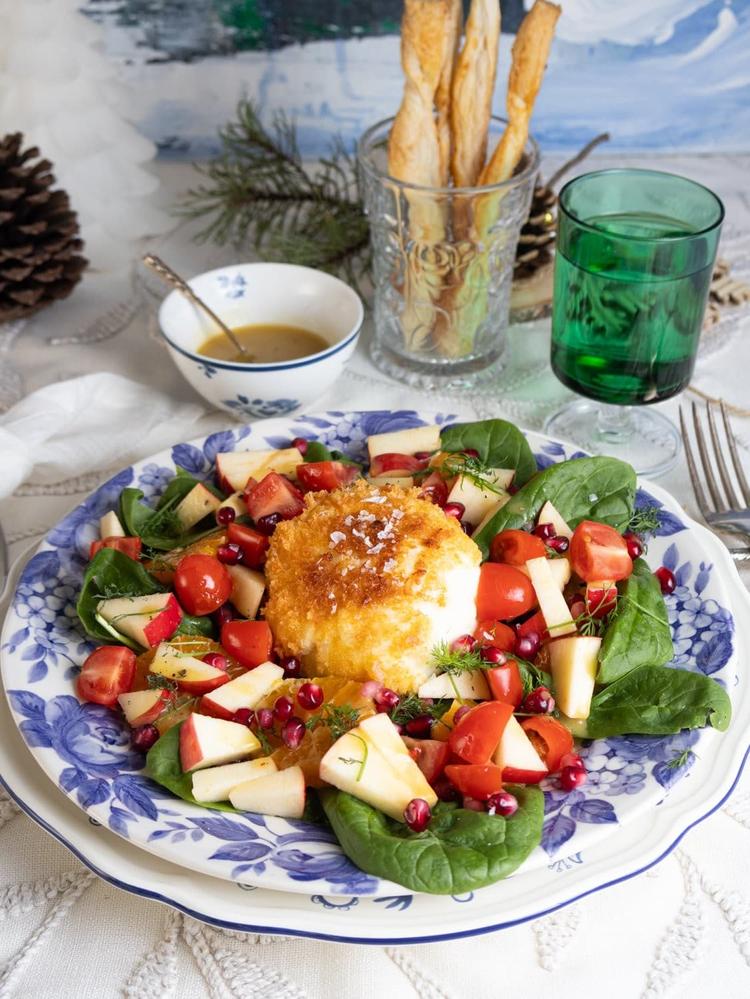 Fried Mozzarella over Christmas Salad