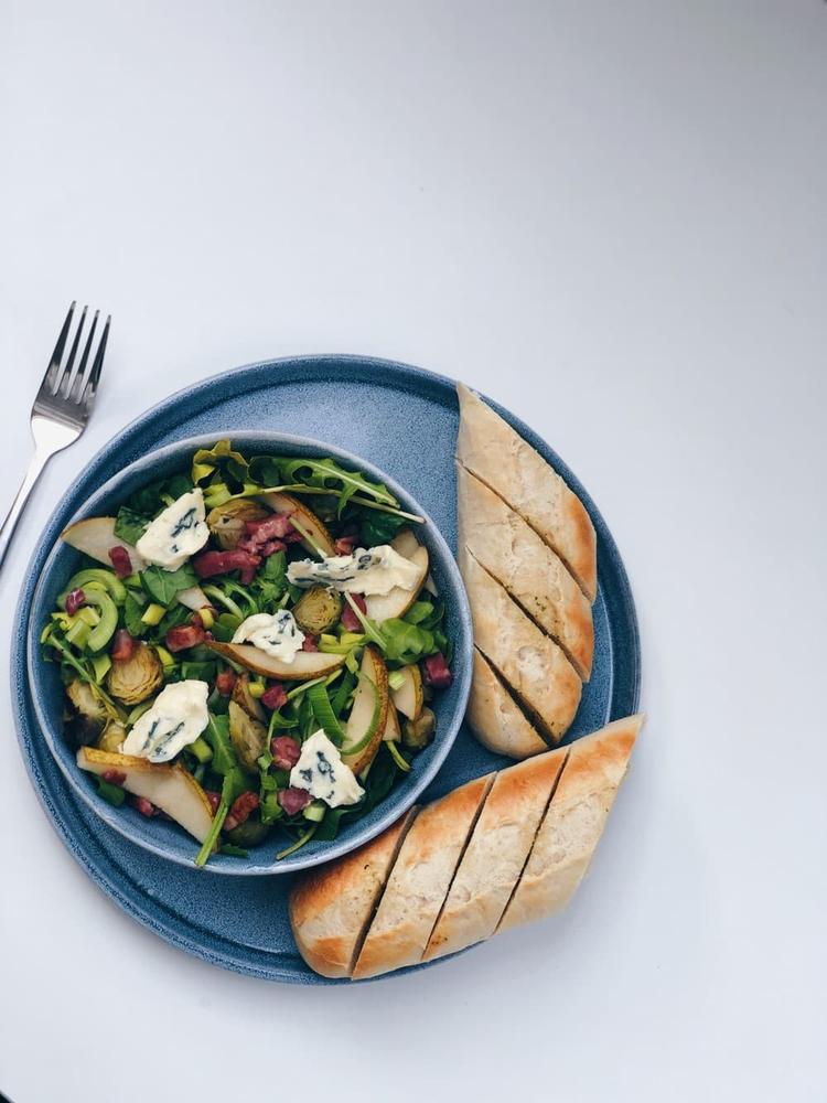 Brussels Sprouts Salad with Blue Cheese and Bacon