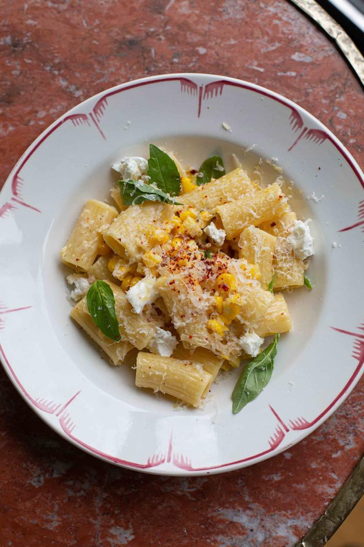 Pasta with Corn, Lemon and Chevre Frais