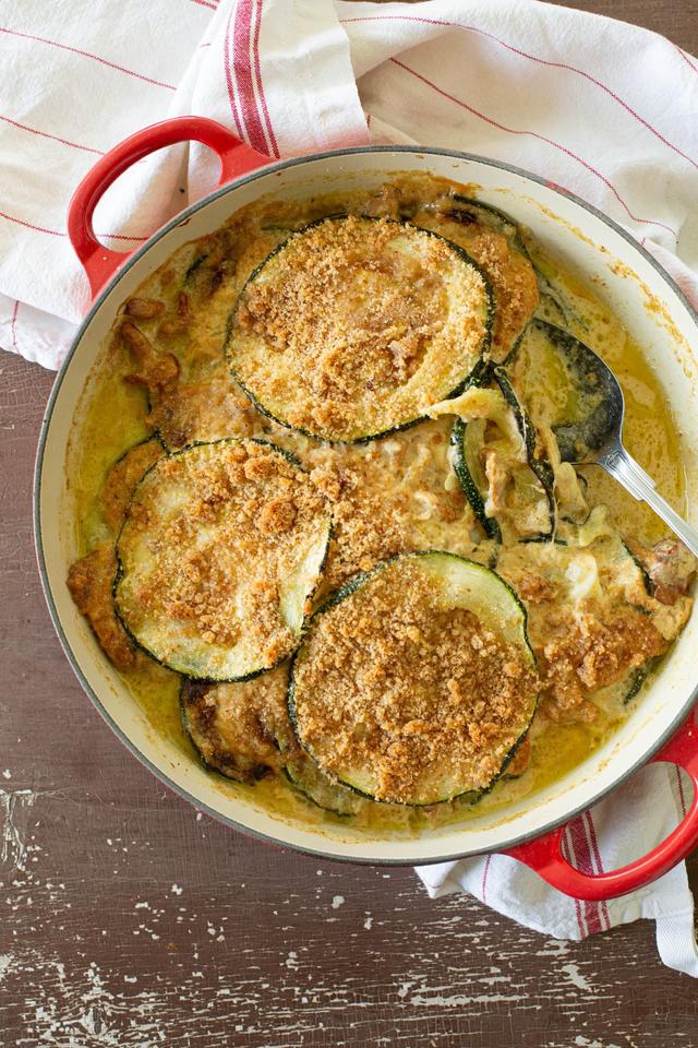 Grateng med squash, kantareller og mozzarella